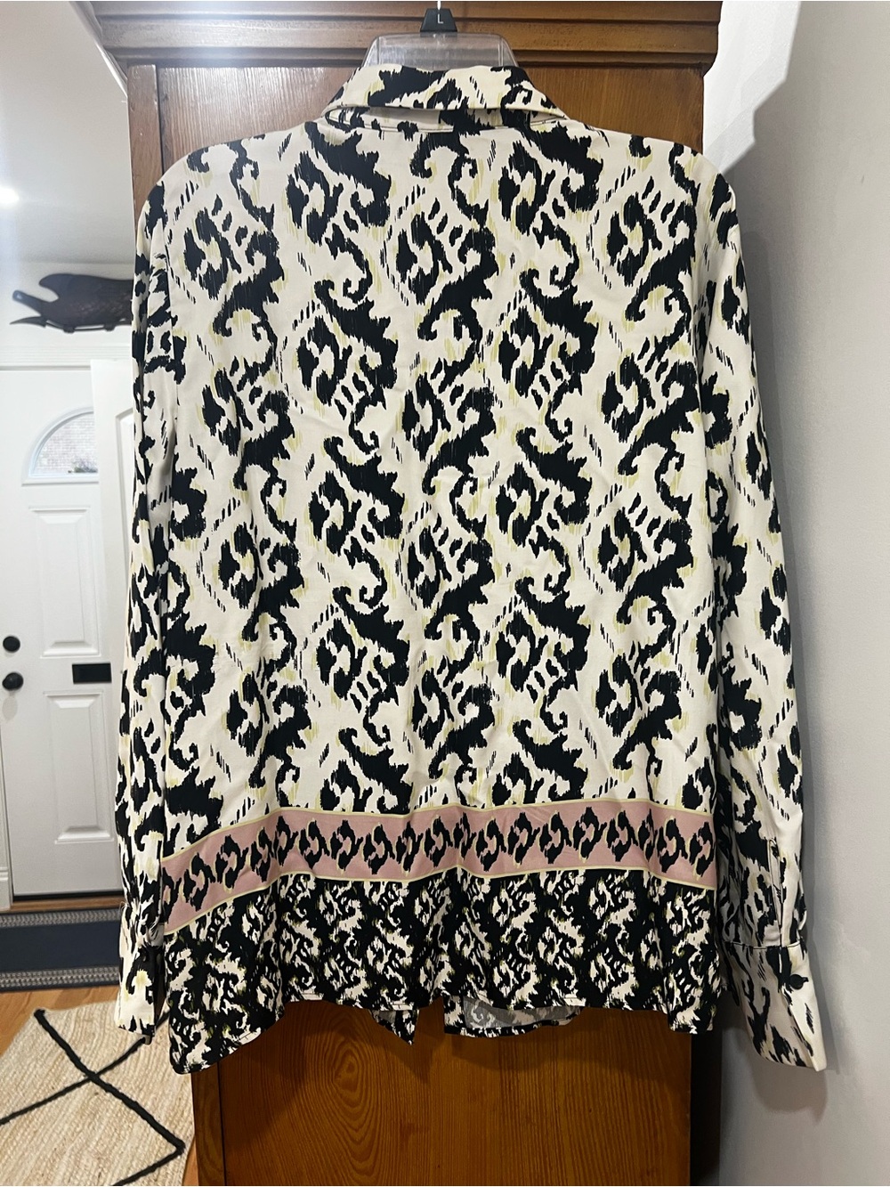 Zara Black and Cream Printed Skirt with Pink Trim